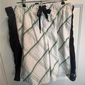 OP Men's Swim Trunks - White and Black with Green Accents